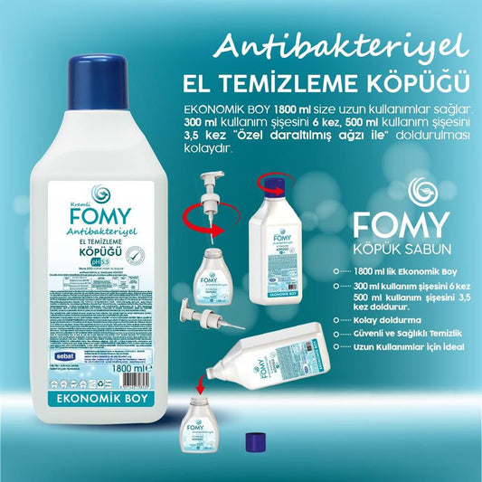 FOMY Antibakteriyel Köpük Sabun 1800 ml | pH 5.5 | Ekonomik ve Etkili Temizlik