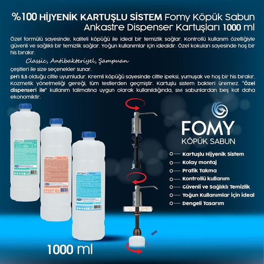 FOMY Antibakteriyel Köpük Sabun Ankastre 1000 ml | Cilt Dostu, pH 5.5, Hijyenik Temizlik
