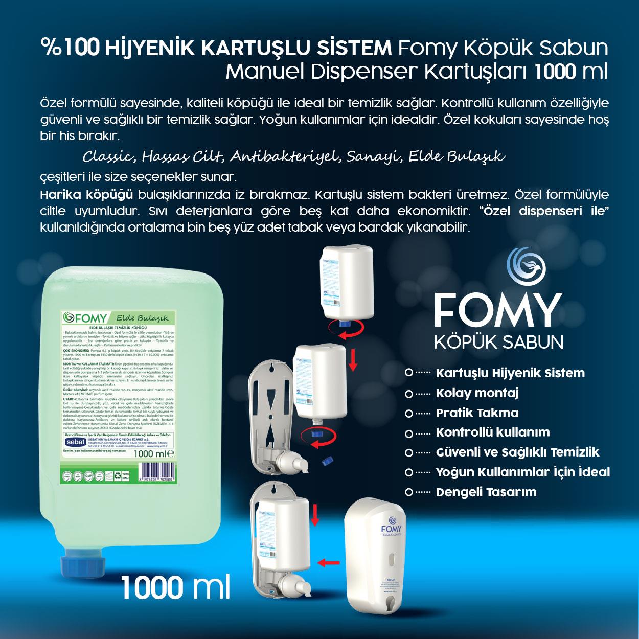 FOMY 1000 ml Elde Bulaşık Temizlik Köpüğü – Güçlü Yağ Temizleme, Bakteri Üretmeyen Sistem