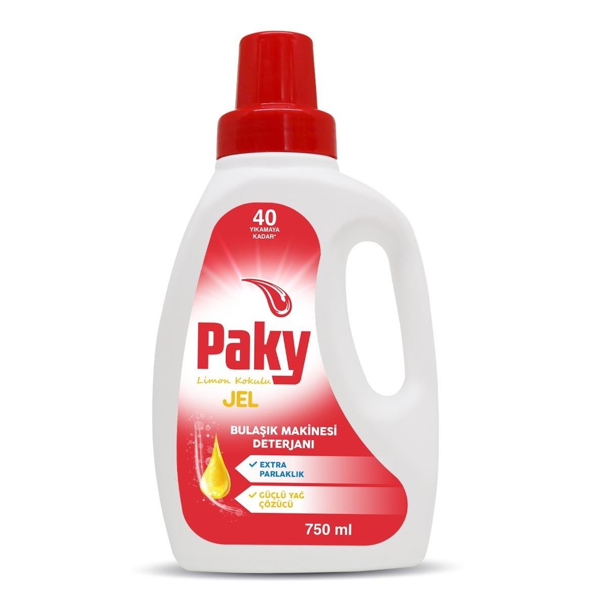 PAKY Jel Bulaşık Makinesi Deterjanı 750 ml – Ekstra Parlaklık ve Güçlü Yağ Çözücü (40 Yıkama)