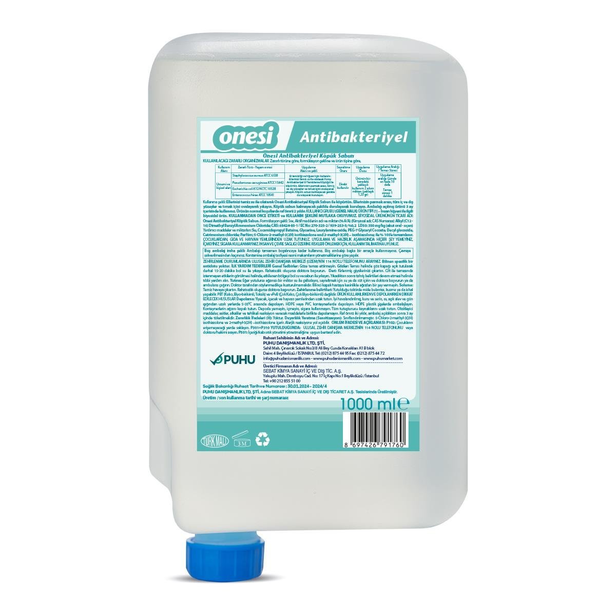 Antibakteriyel ONESİ Köpük Sabun 1000 ml x 12’li Koli | pH 5.5 Cilt Dostu | Hijyenik Kartuşlu ve Ekonomik