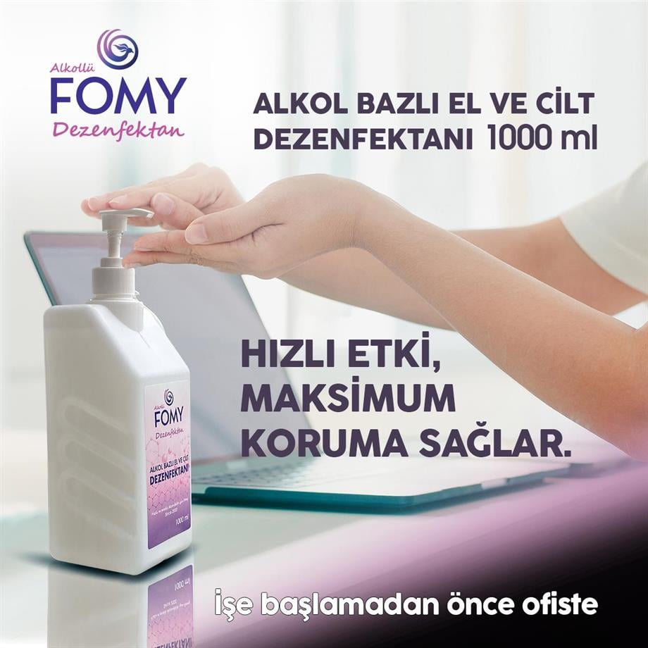 FOMY Alkollü El ve Cilt Dezenfektanı 1000 ml – Virüs ve Bakterilere Karşı %99,9 Etkili