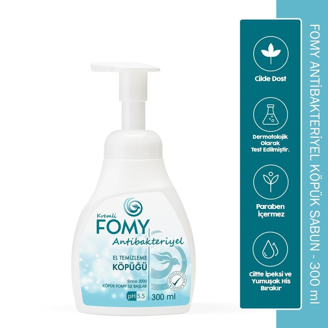 FOMY Antibakteriyel Köpük Sabun 300 ml | pH 5.5 | El, Yüz ve Vücut İçin Etkili Temizlik