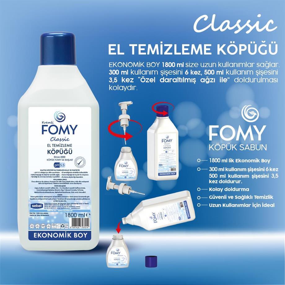 FOMY Classic Köpük Sabun 1800 ml | Cilt Dostu ve Ekonomik 6’lı Koli