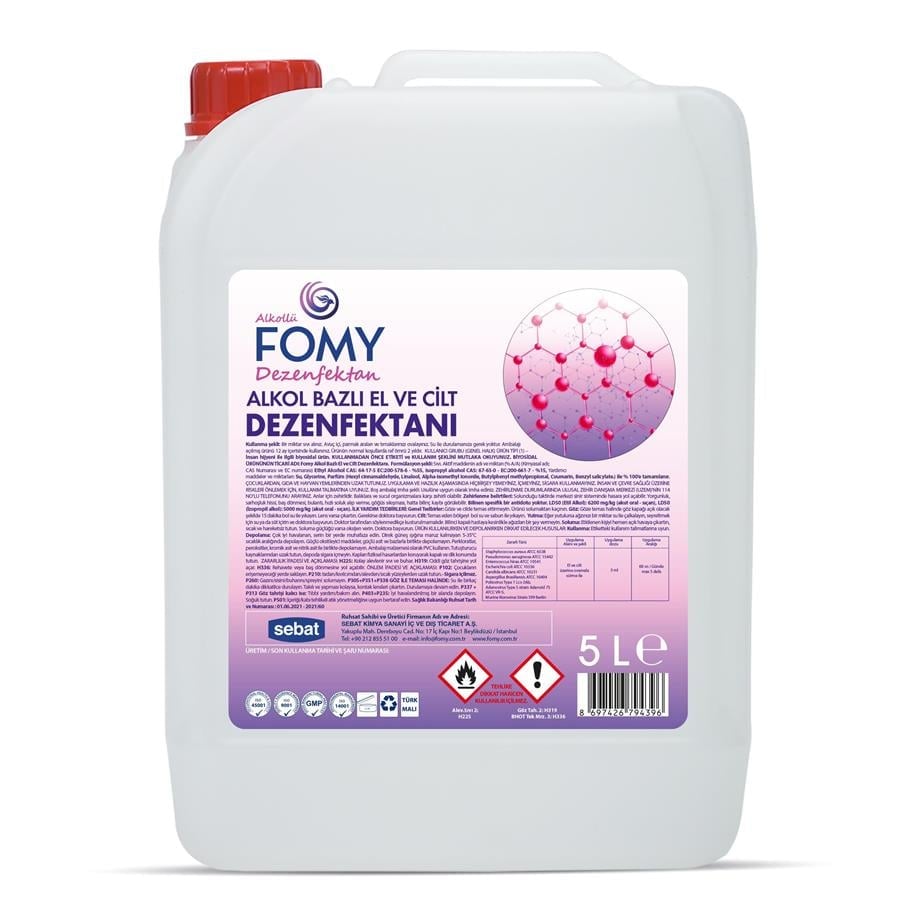 FOMY Alkollü El ve Cilt Dezenfektanı 5 L – Virüs ve Bakterilere Karşı %99,9 Etkili
