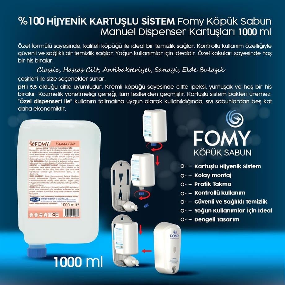 FOMY Hassas Cilt Köpük Sabun 4'lü ve 1 Adet Dispenser 1000 ml