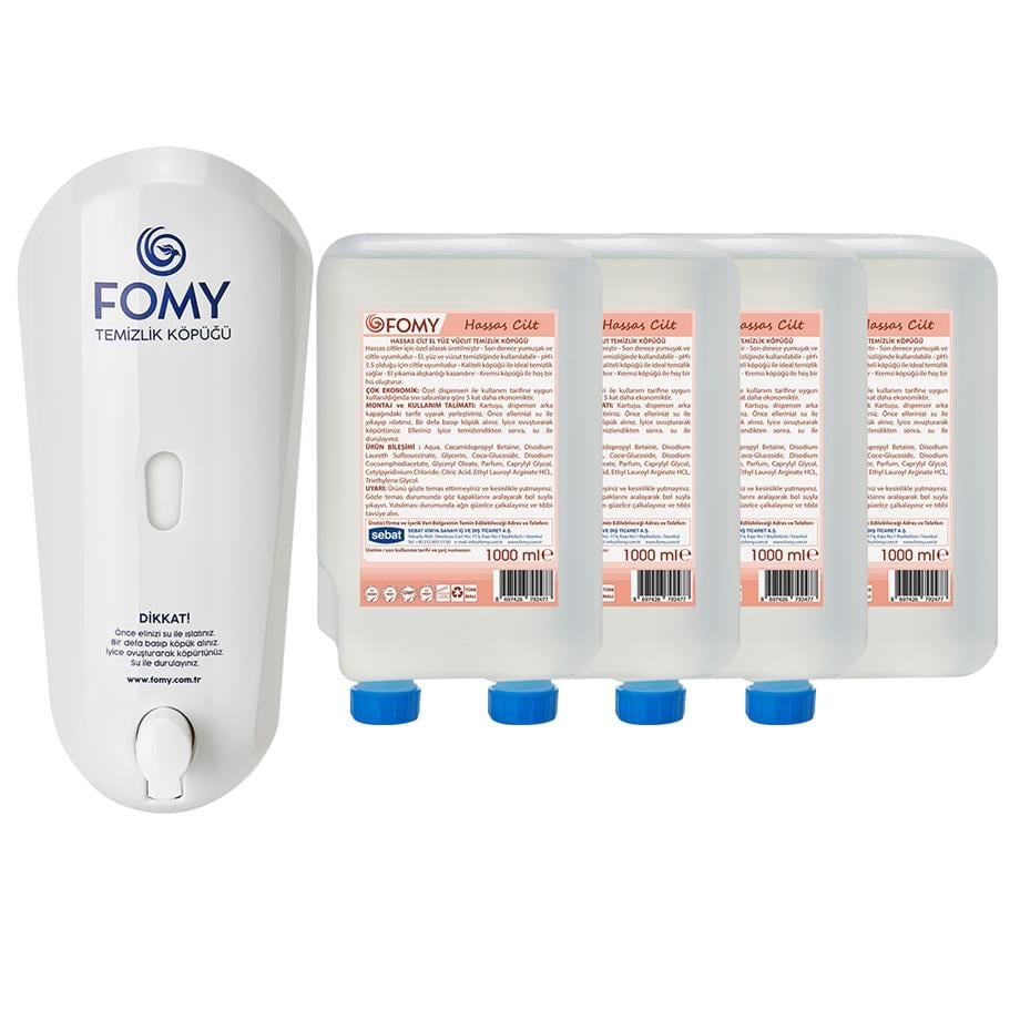 FOMY Hassas Cilt Köpük Sabun 4'lü ve 1 Adet Dispenser 1000 ml
