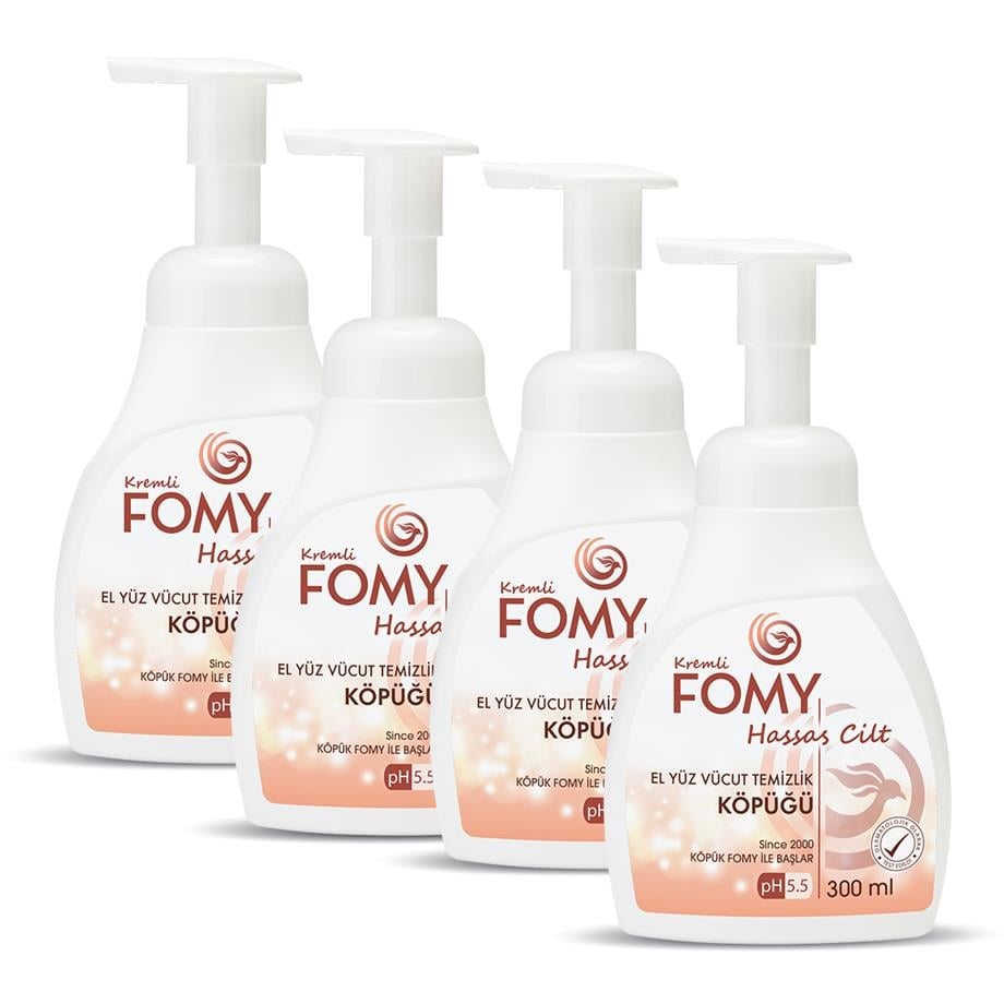 FOMY Hassas Cilt Köpük Sabun 300 ml 4’lü Set | pH 5.5 | El, Yüz ve Vücut İçin Nazik Temizlik