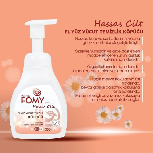 FOMY Hassas Cilt Köpük Sabun 300 ml 12’li Koli | El, Yüz ve Vücut Temizliği