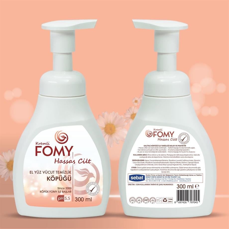 FOMY Hassas Cilt Köpük Sabun 300 ml 4’lü Set | pH 5.5 | El, Yüz ve Vücut İçin Nazik Temizlik