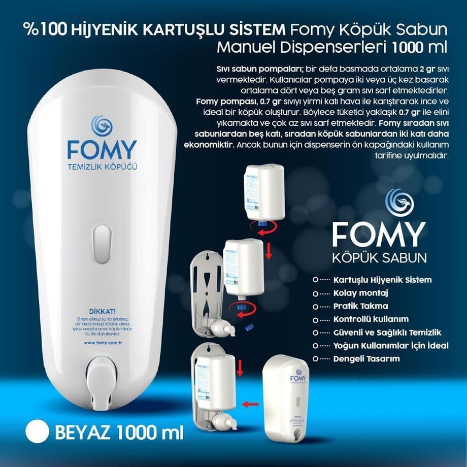 FOMY Köpük Sabun Gagalı Beyaz Dispenser 1000 ml | Ekonomik Manuel Sabunluk 10’lu Koli