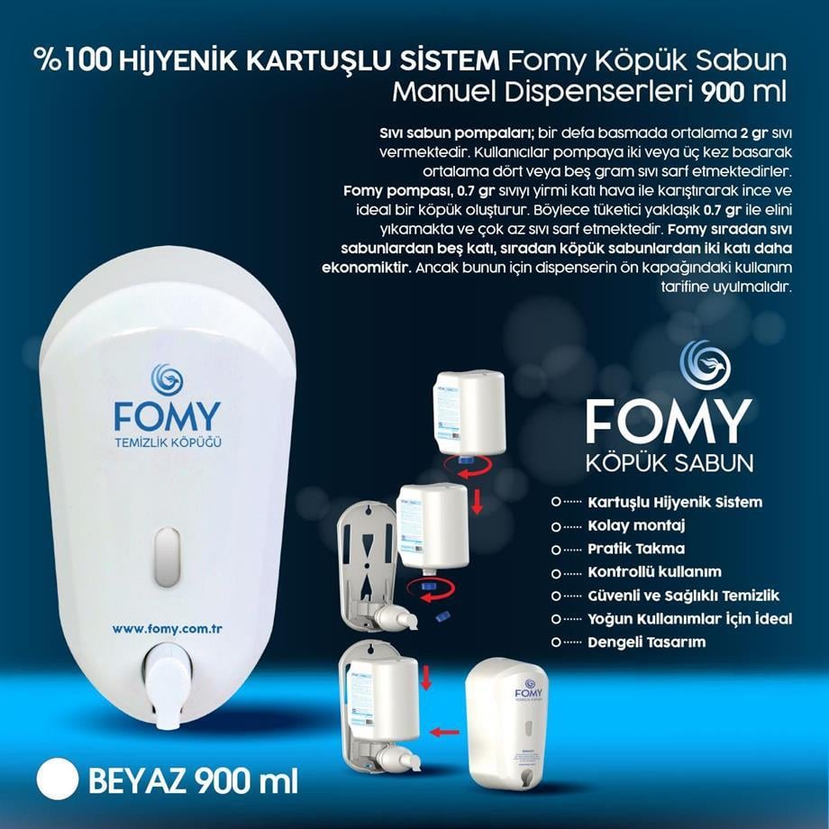 FOMY Köpük Sabun Beyaz Dispenser 900 ml | Şık ve Ekonomik Manuel Sabunluk 10’lu Koli