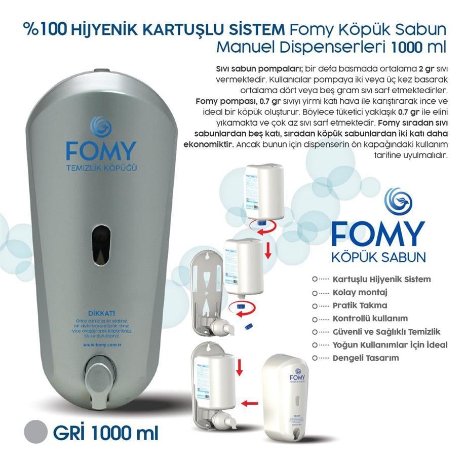 FOMY Köpük Sabun Dispenseri Gri 1000 ml | Ekonomik ve Şık Manuel Sabunluk 10’lu Koli