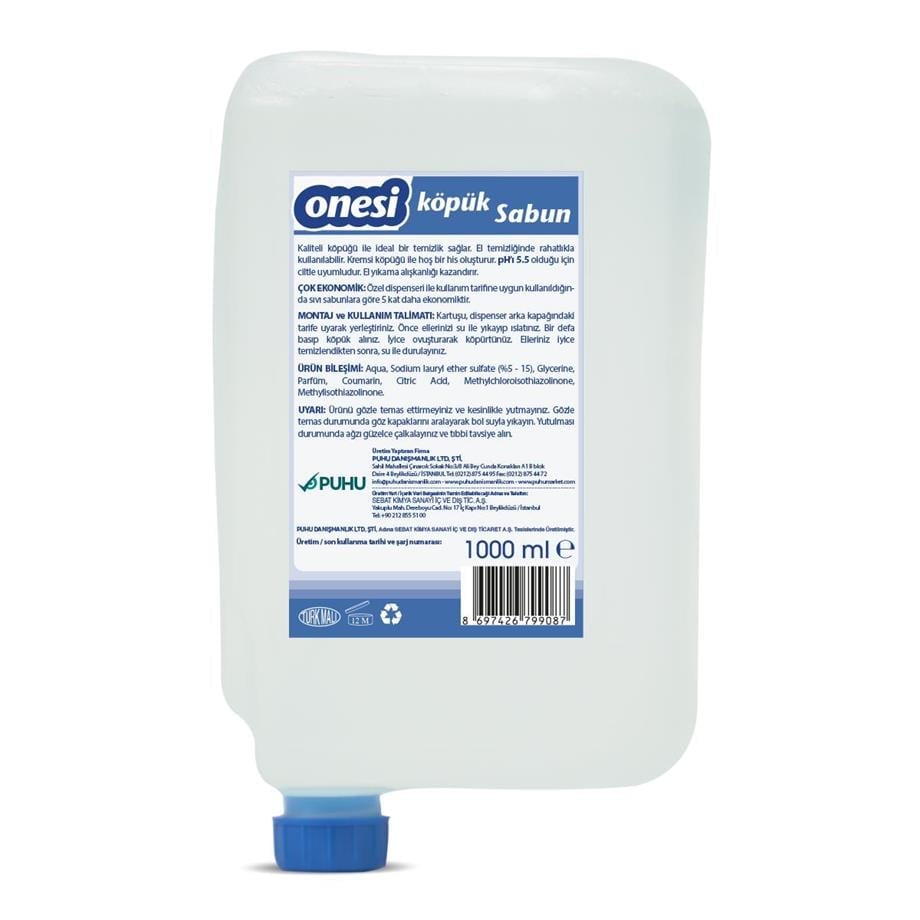 ONESİ Köpük Sabun 1000 ml x 12’li Koli | pH 5.5 Cilt Dostu | Hijyenik Kartuşlu, Kaliteli ve Ekonomik Köpük Sabun