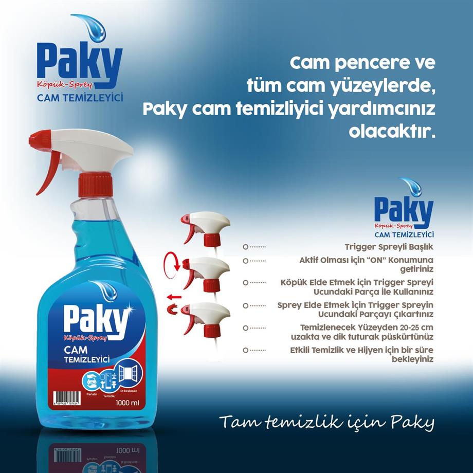 PAKY Cam Temizleyici Köpük Sprey – Leke Bırakmayan Parlak ve Etkili Temizlik