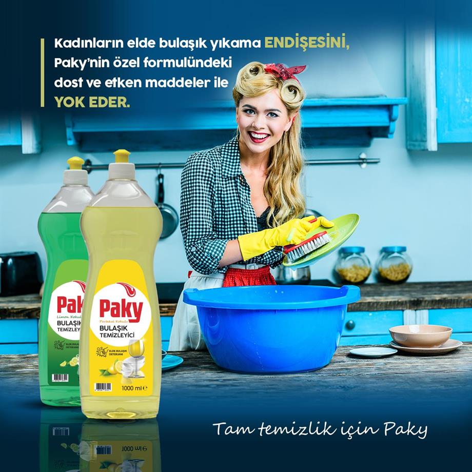 PAKY Elde Bulaşık Deterjanı Sarı 1000 ml – Güçlü Temizlik ve Hijyen, Pratik Push Pull Kapak