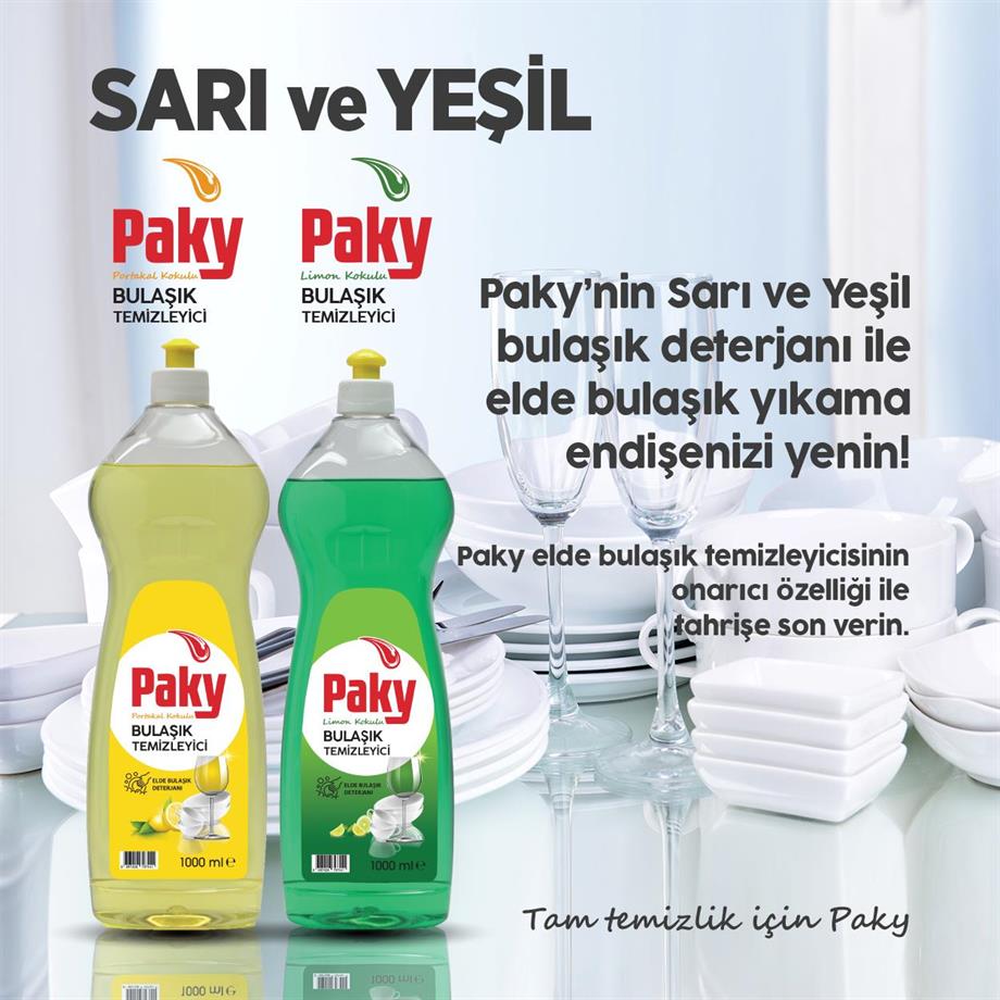 PAKY Elde Bulaşık Deterjanı Sarı 1000 ml – Güçlü Temizlik ve Hijyen, Pratik Push Pull Kapak